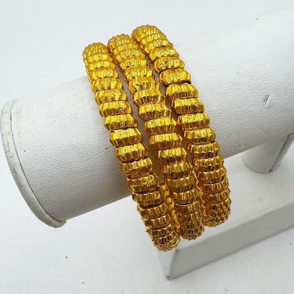 Gold Plated Traditional Indian Bangle Bracelet Set Of 3 Bollywood Bridal - Picture 1 of 7